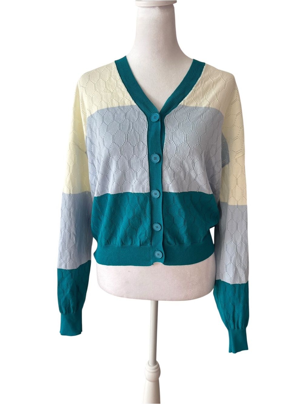 Shift Colorblock Pointelle Knit Cardigan – XL NWT